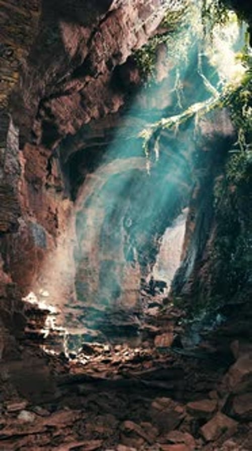 Stone Cave With Water and Rocks