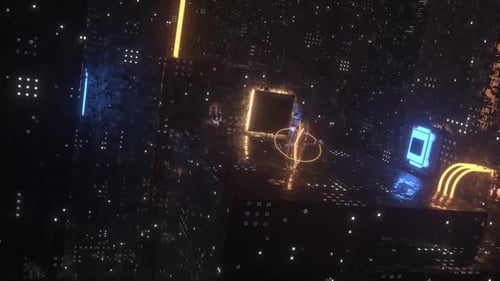 A Computer Motherboard With AI Message On It In A Futuristic City