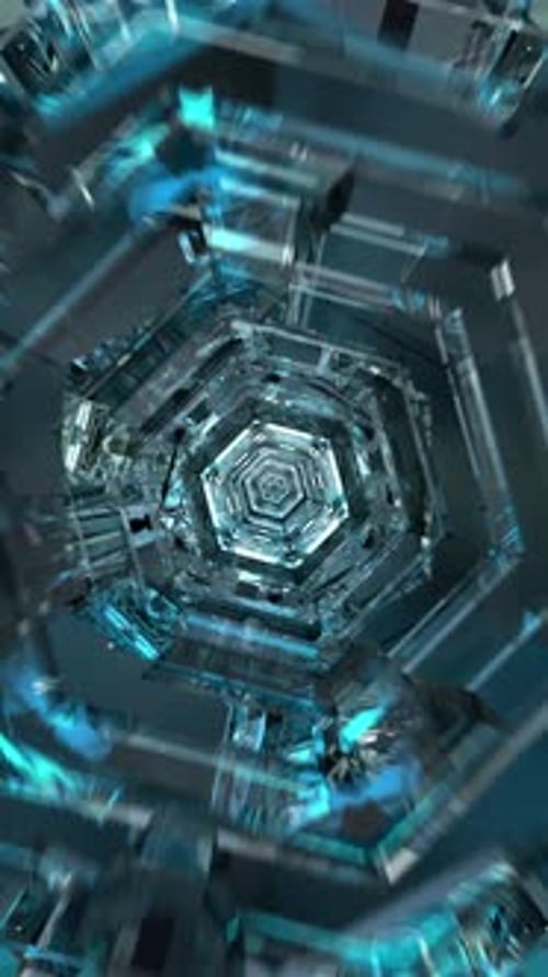 FUTURISTISCHER NEONTUNNEL AUS GLAS — Nahtlos geschlungener vertikaler Hintergrund