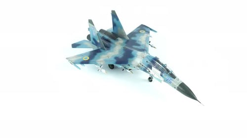 Su 27 Fighter Airplane Assembly Model On White Background Close Up.