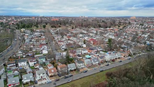 Aerial View Of Houses In The Neighborhood Of East Flushing In Queens, New York, USA.