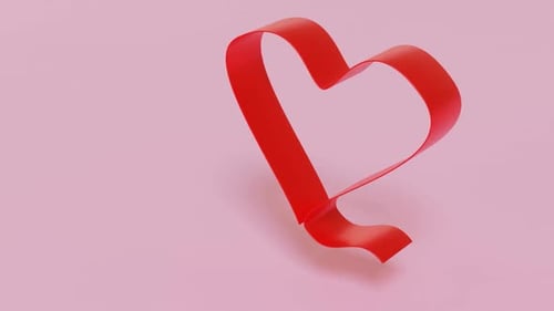 Elegant Red Ribbon Forms Heart on Pink Background Animation