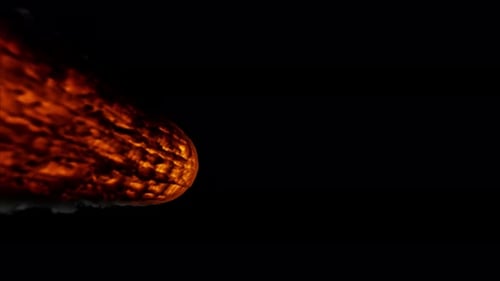 Dynamic Fiery Object Flying Across Dark Space Background