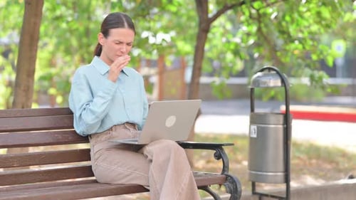 Woman Working on Laptop, Experiences Headache