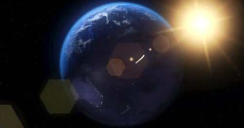 Rotating Globe with Shining Sun and Connecting Lines