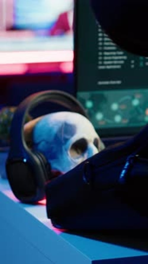 Vertical Video Cybercriminal Opening Notebook to Exploit Network Backdoors Close Up