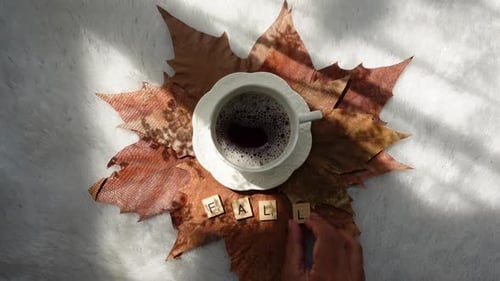 Fall Drink with Leaves and Letter Tiles