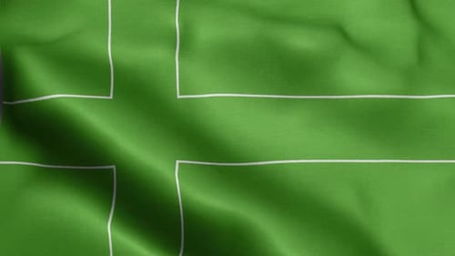 Waving Green Flag with White Nordic Cross Design