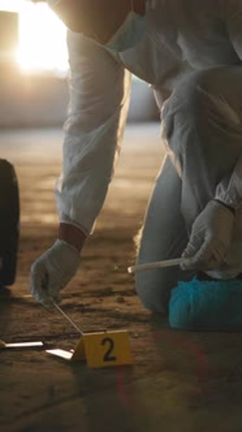 Forensic, proof and crime scene on road, outdoor and swab for medical research