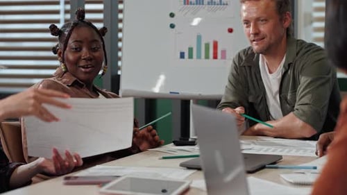 Group of Diverse Business People Work As a Team in the Modern Corporate Office Interior Slow Motion