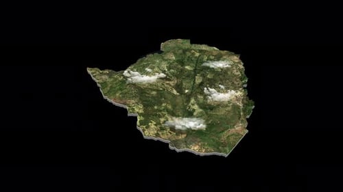 Animated 3D Satellite Map of Zimbabwe with Rotating Clouds