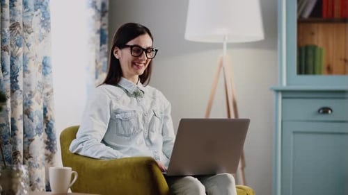 A Young Business Woman Working at Home Remote Job Employee Irritated Businesswoman Close Notebook