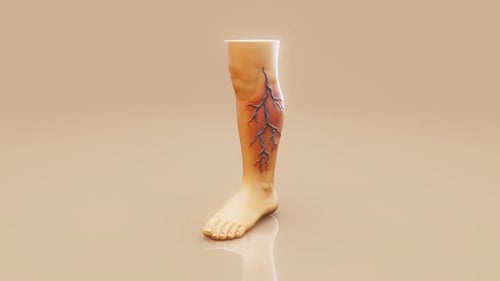 Animación 3D conceptual de una pierna con varices