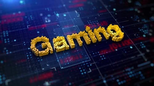 Pixel Art Gaming Title on Animated Digital Background