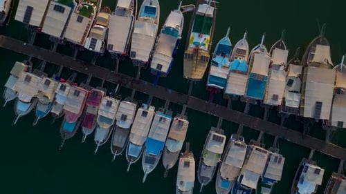 Aerial View Scenic Waterfront in a Small Village With Yachts and Sailboats