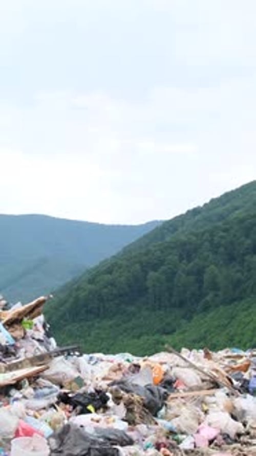Large Landfill of Plastic Bags and Plastic Bottles Mu Kang Chai a Mountain in Vietnam Vertical