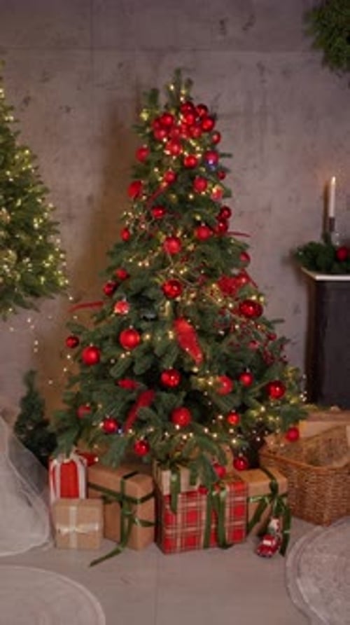 Decorated Christmas Tree with Red Lights Christmas Fir Tree Concept