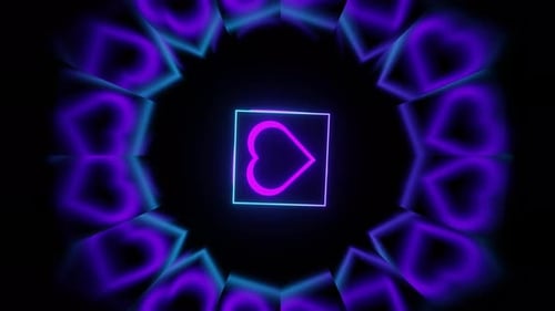 Abstract Rotating Cube with Purple Gradient Neon Hearts Vj Loop Animation