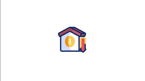 Animated Flat House Icon with Decreasing Financial Value