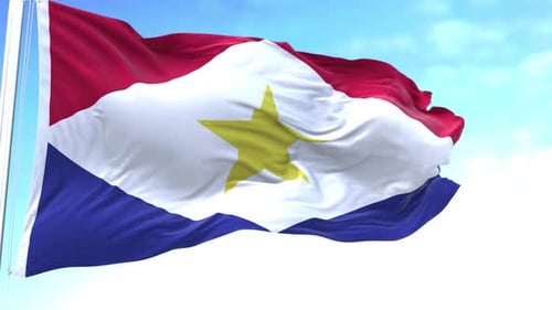 Saba Flag Waving Seamlessly in Blue Sky Loop