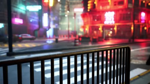 A City Street at Night with Neon Lights