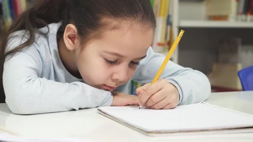 Girl Writing in Notebook at Desk