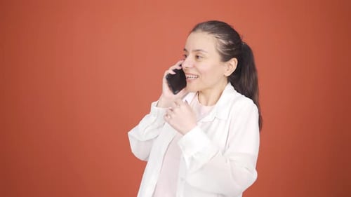 The phone of the woman talking on the phone runs out of charge.