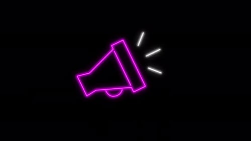 Neon Megaphone Icon Animation On Black Background Loudspeaker Symbol Announcement Concept