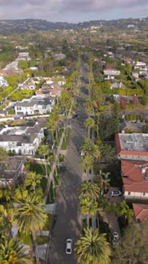 Aerial View of an Upscale and Luxurious Neighborhood in Beverly Hills Los Angeles California