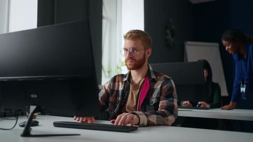 Machine Learning Engineer Working in Office of IT Company Projecting Artificial Intelligence