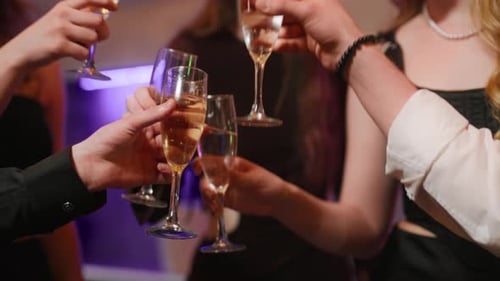 Young People Clinking Glasses on Party Close Up Hands of People Toasting and Drinking Alcohol