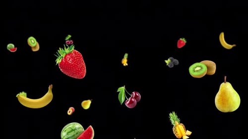 Moving animation of fruits. Transparent background and loop video.