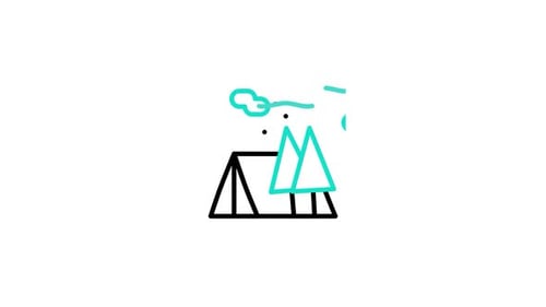 Minimalist Camping Tent and Forest Line Art Icon Animation