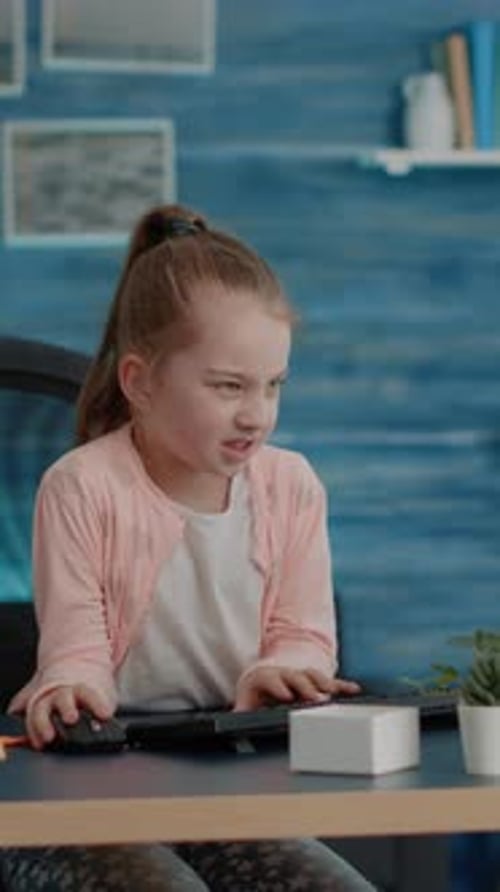 Vertical Video Frustrated Child Attending Online Classes on Computer