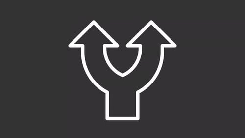 Animated thin line road divergent arrow icon