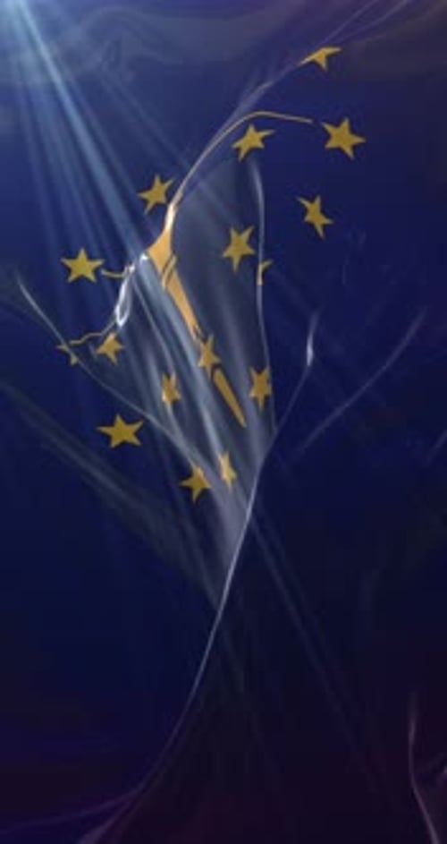 Indiana State Flag Waving with Sun Rays in Vertical Format