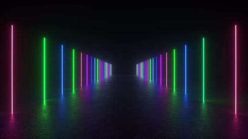 Neon Lights Tunnel in Dark Room
