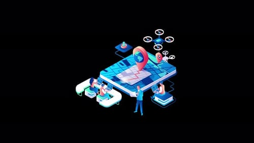 Digital Collaboration and Location Technology Animated Illustration