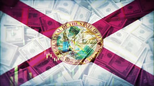 Animated Florida State Flag with Digital Financial Data and Glitch Effect