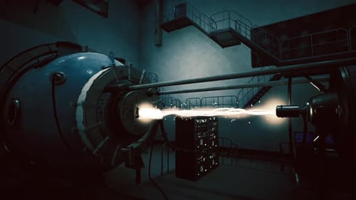 Futuristic Science Lab with High-Energy Beam Discharge