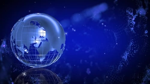 Animated Glass Earth Globe Rotation with Digital Blue Background