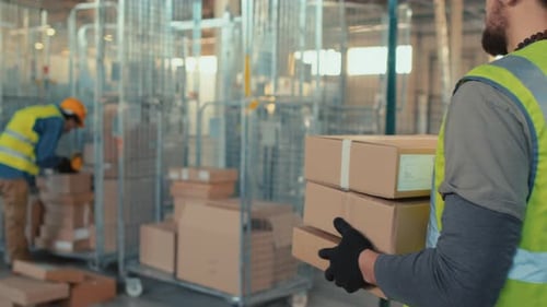 Warehouse Worker Carrying Boxes