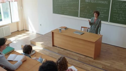 Teacher Lecturing Students in University Classroom