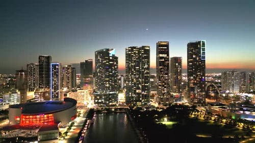Miami Beach South Beach at Evening Miami Beach Night Skyline Miami Evening Cityscape Dusk Aerial