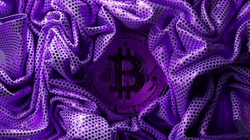 Abstract Purple Sequin Fabric Flowing with Bitcoin Coin
