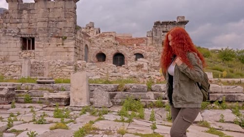 Woman Exploring Sagalassos Ancient City and Stone Ruins