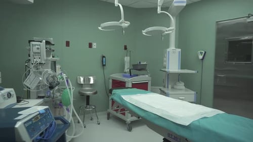 Tidy, prepared and clean medical equipment of operating room of hospital