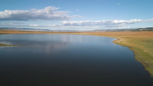 Aerial Drone View Over Sunset Lake Beautiful Peaceful Sunset Lake Reflection