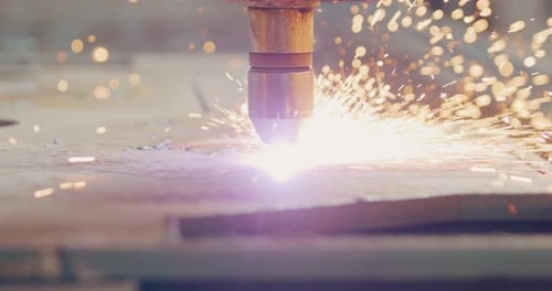 Plasma Laser Cutting Metal Sheet with Sparks Welding