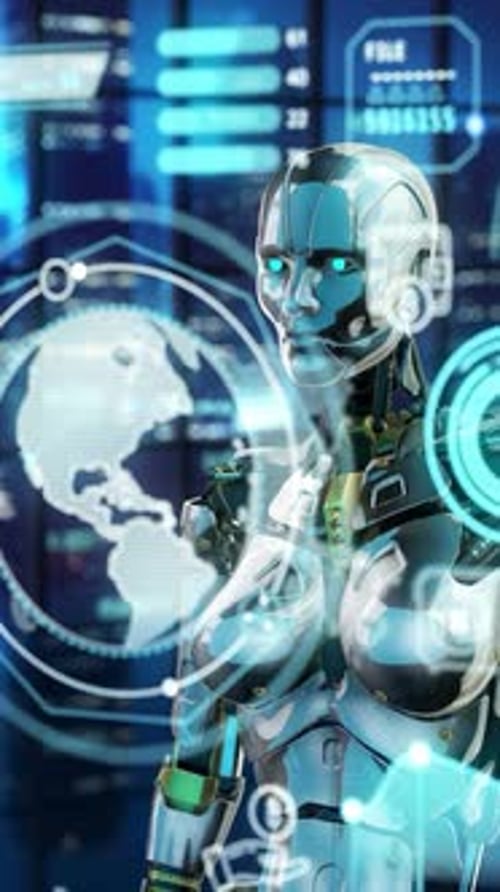 Ai Fintech Robot Hud Data Analysis Futuristic Interface Vertical